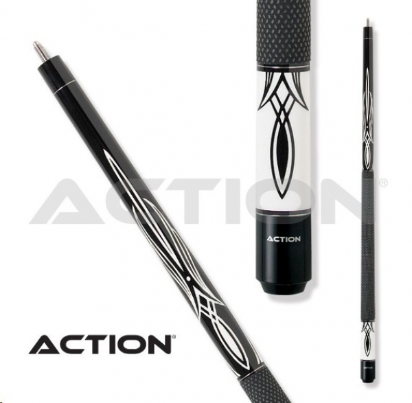 Pool Cue 2-piece Action Black & White 01 / 13 mm glue on tip / L:148 cm